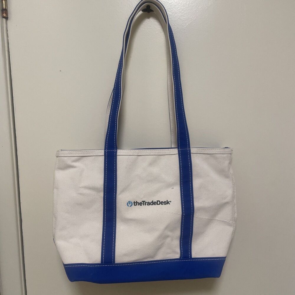 LL Bean Boat & Tote Bag 17x12" USA Made Blue Handles Zip with LOGO